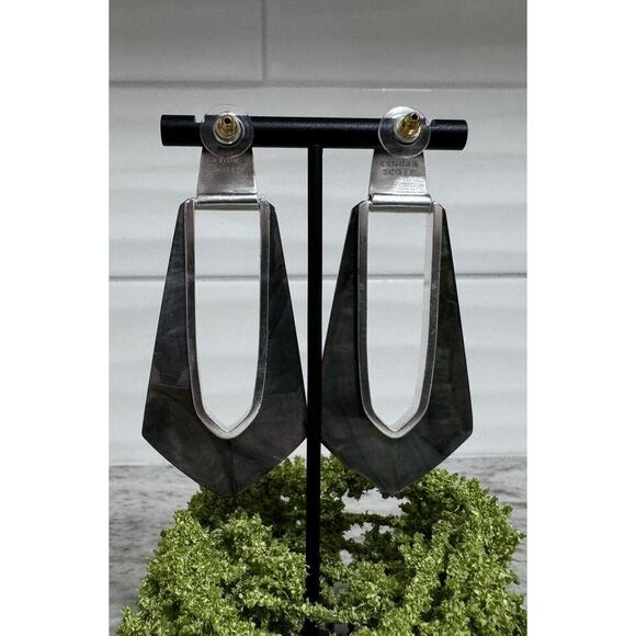 Kendra Scott Silver Abalone Long Abstract Dangle Drop Earrings - Picture 4 of 6